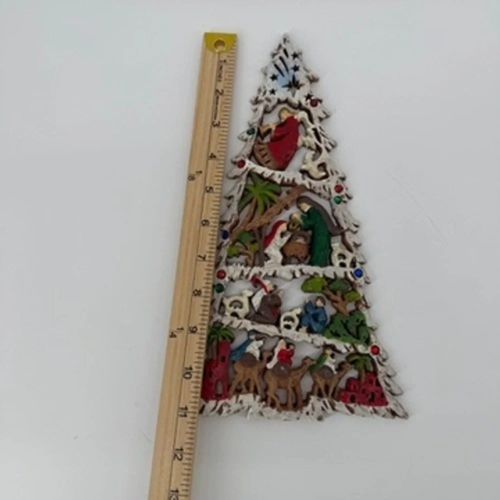 Christmas‎ Tree Nativity Plaque Scene Wall Decor Hanging Religious Holiday Art